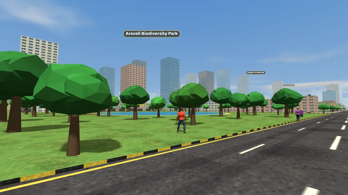 Street scene in Aravali Biodiversity Park, Gurugram, in the Gurugram Life game