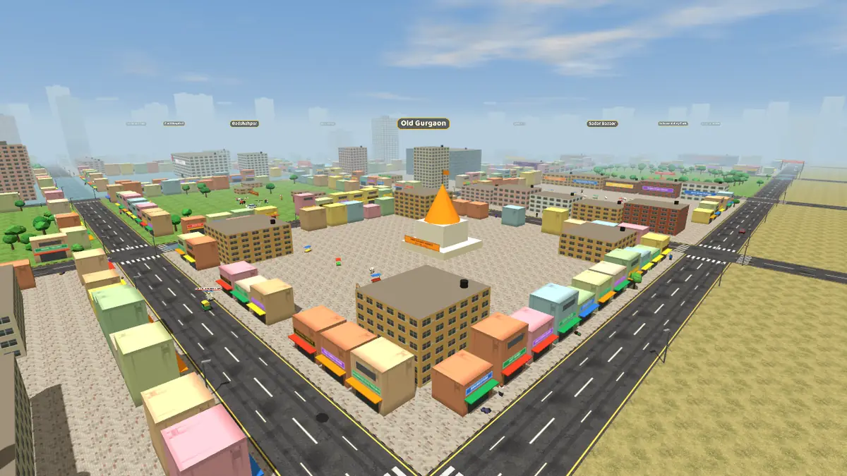 Aerial view of Old Gurgaon on the Gurugram Life game map