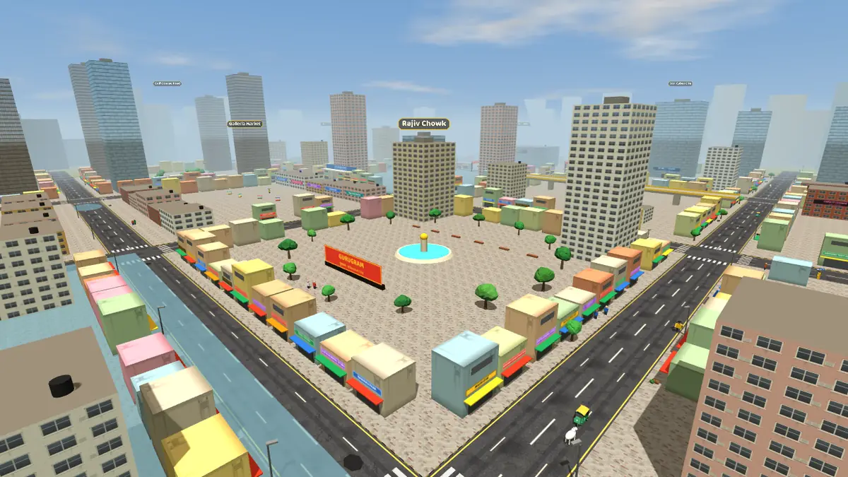 Aerial view of Rajiv Chowk on the Gurugram Life game map