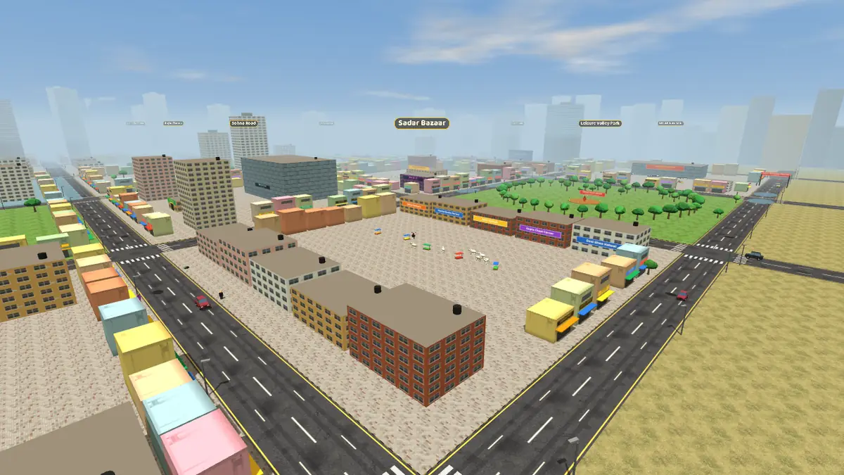 Aerial view of Sadar Bazaar on the Gurugram Life game map