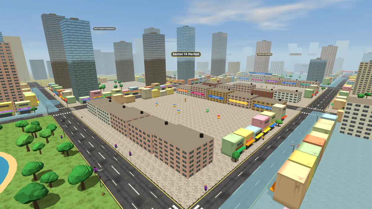 Aerial view of Sector 14 Market on the Gurugram Life game map