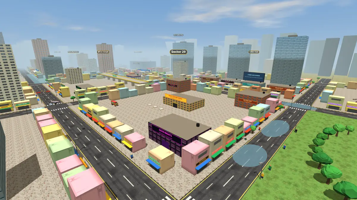 Aerial view of Sector 29 on the Gurugram Life game map